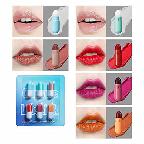 6 יחידות מיני שפתון סט שפתונים 6 צבעים קטיפה עמיד למים ארוך ללבוש כמוסה שפתונים גבירותיי עין צבע משפר