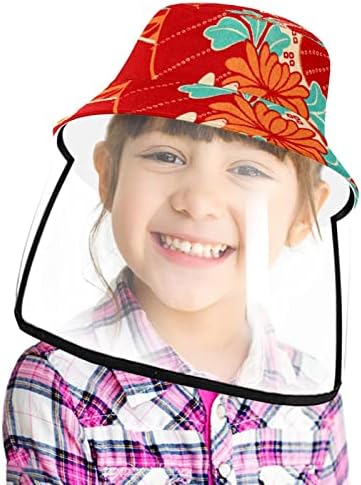 כובע מגן למבוגרים עם מגן פנים, כובע דייג כובע אנטי שמש, יפני חרצית חרצית אדומה מאוורר מייפל עלה וינטג '