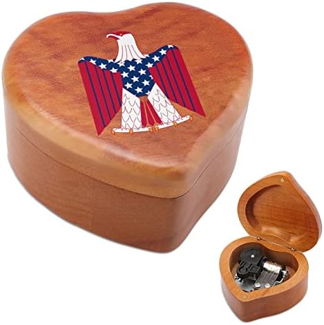 דגל אמריקאי קופסאות נשר מיוער קופסאות מוסיקה וינטג 'חרוט לב מתנת קופסא מוזיקלית לחג המולד