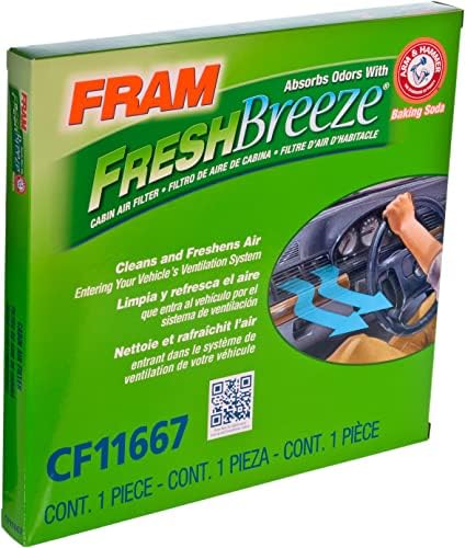 Fram Trand Breeze Canded Filter Filter החלפת תא הנוסעים לרכב עם סודה לשתייה של זרוע ופטיש, התקנה קלה, CF11667 לרכבי