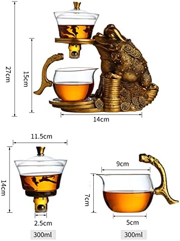 סט תה עצלני של קונגפו, חליפת קומקום זכוכית חצי אוטומטית, קערת כיסוי סיבוב של מים מגנטיים, סט תה עמיד בחום לסט