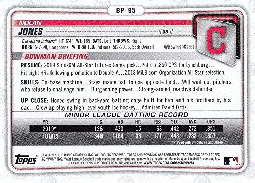 2020 סיכויי באומן BP-95 נולן ג'ונס קליבלנד אינדיאנים MLB כרטיס בייסבול NM-MT