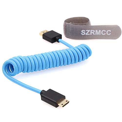 SZRMCC HDMI כבל 8K 2.1 מיני HDMI ל- HDMI כבל קלוע מפותל מהירות גבוהה מיני HDMI מאריך זכר כבל כחול