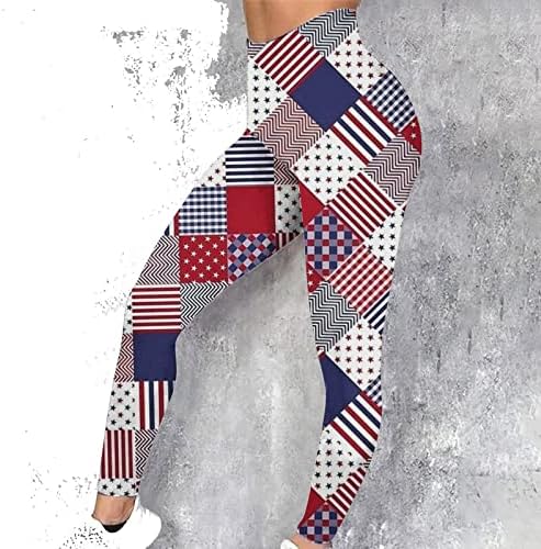 מכנסי אימון לחדר כושר לנשים KBNDIEU מכנסיים אמריקה דגל הדפס חותלות בית מזדמן לנשים בקרת בטן נמתחת טייץ '