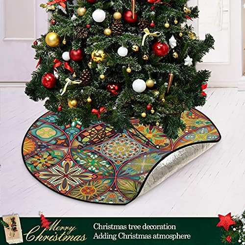 מחצלת עץ חג המולד של מנדלה פרחונית אתנית שטיח מחצלת עץ עץ עמיד למים.