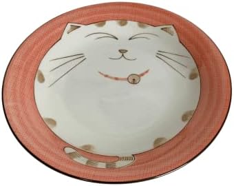 Japanbargain 2474x2, צלחת ארוחת חרסינה עגולה יפנית למנה ראשונה עוגת קינוח חטיף מנקי נקו מחייך דפוס חתול ברי מזל לאוהבי החתולים