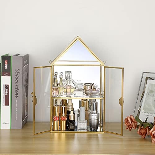 ELLDOO 2 קופסת אחסון זכוכית ברורה, תכשיטים מראים זהב איפור תכשיטים מארגן מארגן, אחסון קופסאות מגדל דקורטיבי לתנא