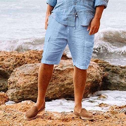 מכנסיים קצרים מזדמנים של Hehoah Mens, פשתן כותנה מוצקה של גברים מכנסיים מכנסיים של כיס חוף מכנסיים קצרים