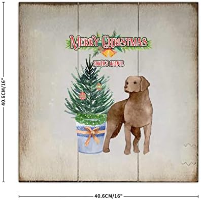 סגנון וינטג '16x16in מזרן עץ חג המולד כלב חיות מחמד מקסים חג מולד חג מולד סנטה עזרה עץ חג המולד לוח עץ למרפסת חצר חצר בית