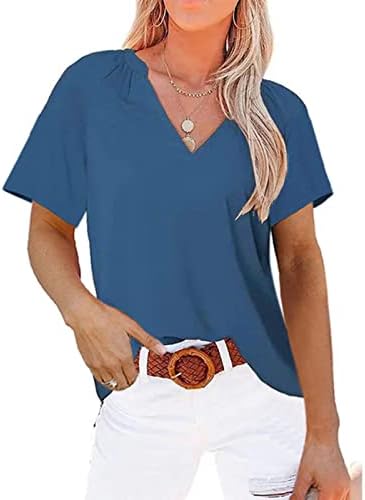 צמרות קיץ לנשים 2023 חולצות צוואר חולצות צוואר טיזות טייז מזדמנים מתאימות חולצה בצבע אחיד בסיסי בתוספת גודל. לא מתיחה