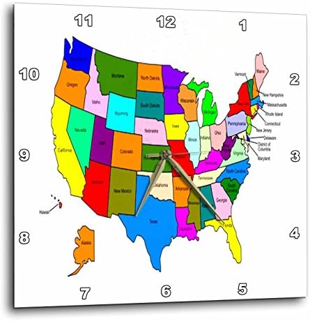 3drose 3d רוז צבעוני מפה של ארצות הברית לשעון קיר ילדים, 13 אינץ '