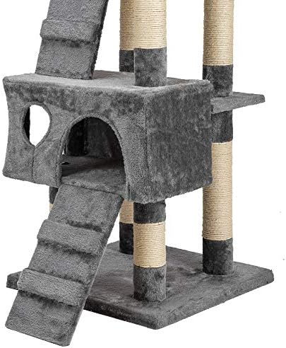 66& 34; סיסל קנבוס חתול עץ מגדל דירה ריהוט שריטה הודעה לחיות מחמד בית לשחק חתלתול עם מפנק מוטות אפור