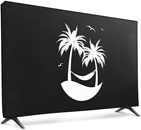 כיסוי אבק של KWMobile לטלוויזיה 65 - מגן טלוויזיה עם מסך שטוח - אי טרופי לבן/שחור