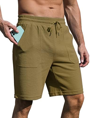 מכנסי זיעה לגברים של Gymmart עם כיס עם מכנסי וופל קיץ מזדמנים של מכנסיים קצרים מוליכים אלסטיים המותניים המותניים