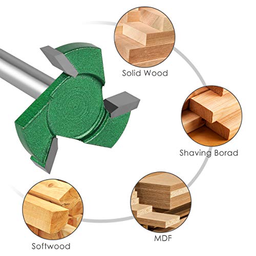 Kowood Pro CNC קלקל לוח משטח נתב, 1/4 '' שוק, 1 '' חותך דיא, 1/4 '' אורך חיתוך, 3 כנפיים, כלי עץ מקצועיים