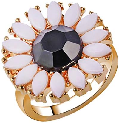 טבעת טבעת וינטג 'טבעת וינטג' טבעת חמניות טבעת אצבעות מתכת קישוט אצבעות לנשים גביש אבן חן זהב
