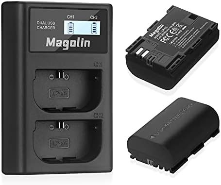 MAGOLIN LP-E6 LP-E6N סוללה ומטען USB כפול תואם ל- LP E6N, 5D Mark II, III, IV, 5DS, 5D
