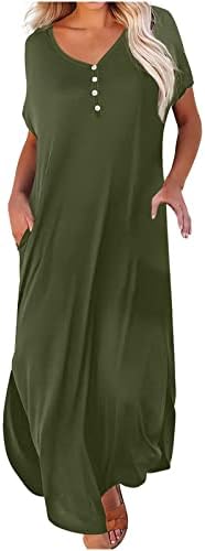 נשים מקרית קצר שרוול מקסי שמלות קיץ אופנה רופף צווארון כפתור עד מוצק ארוך סוודר שמלה עם כיס
