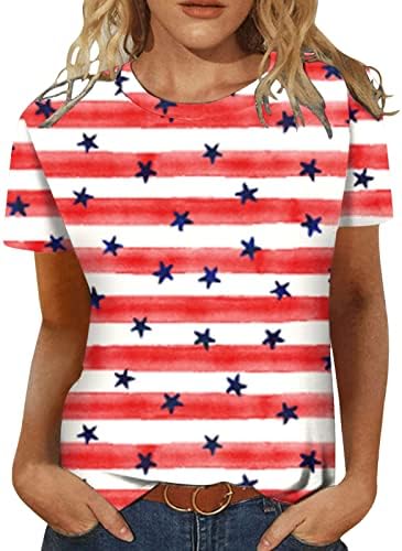 חולצות בצבע אחיד לנשים שרוול קצר יום העצמאות לנשים הדפס חולצות קיץ יומיות לנשים