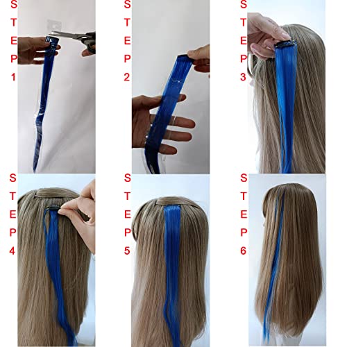 ורוד וכחול שיער הרחבות עבור בנות 21 אינץ רב צבעים המפלגה הבהרה קליפ סינטטי שיער הרחבות