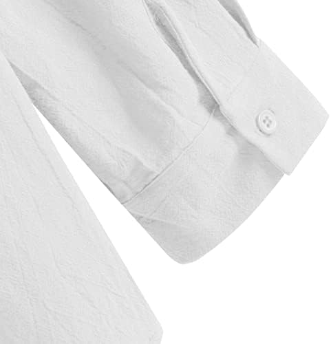 חולצות פשתן מזדמנים לגברים חולצות צוואר V כפתור שרוול ארוך למטה חולצות צבע אחות עם כיס חזה