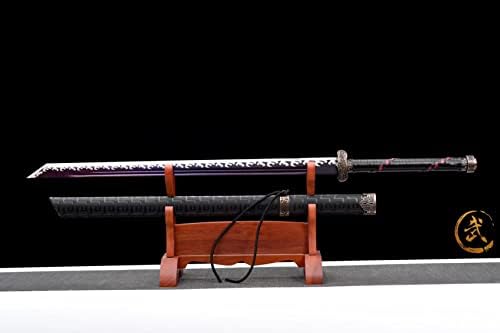 MN חרב - 44 בפלדת פחמן סגולה להב ישר חרב סינית שושלת טאנג שושלת דאו פו עור נחרד