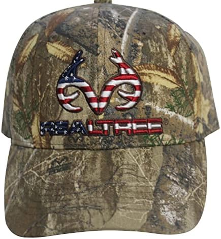 כובע כובע דגל לוגו פטריוטי של Realtree, קלאסי מראש, רצועת זיעה, סנאפבק, לוגו קרניים רקום כובע כובע דגל ארהב