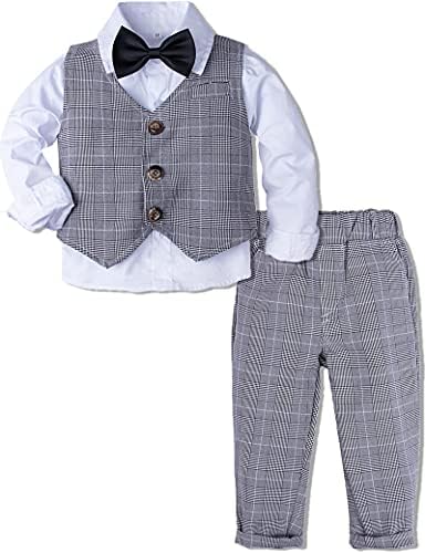 עיצוב תינוק פעוט בנים ג ' נטלמן חליפת סט, 3 יחידות תלבושות חולצות & מגבר; אפוד & מגבר; מכנסיים