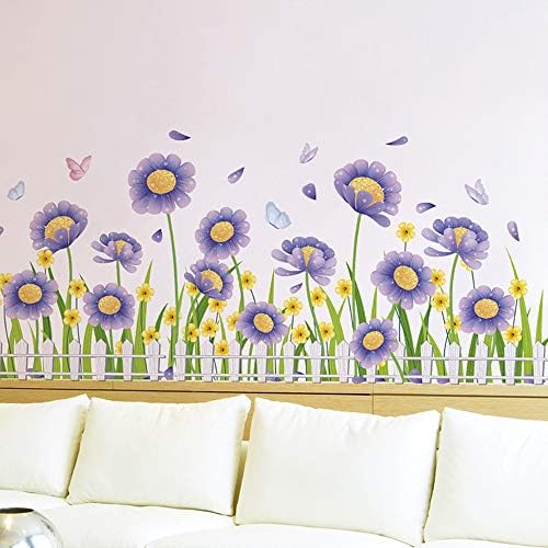 כחול דייזי פרחי מדבקות קיר, עוקף קו קיר מדבקות לסלון, חדר שינה, קיר אמנות עבור משתלת ילדה שינה, חדר ילדים חדר שינה, קל