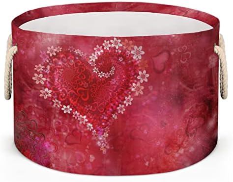יום האהבה האדום אוהב לב סלים עגולים גדולים לאחסון סלי כביסה עם ידיות סל אחסון שמיכה למדפי אמבטיה פחים לארגון