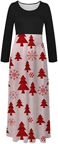 PIMELU נשים שמלת שמלת צוואר עגול שמלת שרוול ארוך שמלת עץ חג המולד שמלת קוקטייל מסיבת קוקטייל נדנדה שמלת מקסי