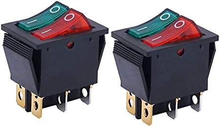 SKXMOD 2PCS AC 250V/16A, 125V/20A כפתור אדום וירוק עם אור/כיבוי DPDT 6 PIN 2 מתג מיקום