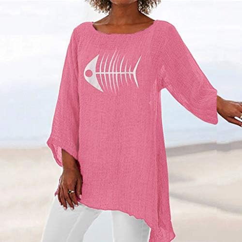 נשים חולצות קיץ מודפס טרנדי מקרית בתוספת גודל חולצות לנשימה כיכר צוואר רגוע ארוך שרוול