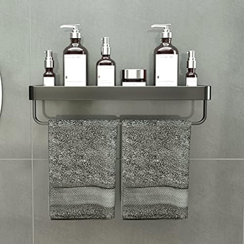 FVRTFT מדף זכוכית אמבטיה עם מוטות מגבות, ללא קידוח קיר אלומיניום קיר מקלחת רכוב, מארגן מחזיק שמפו אמבטיה, שחור