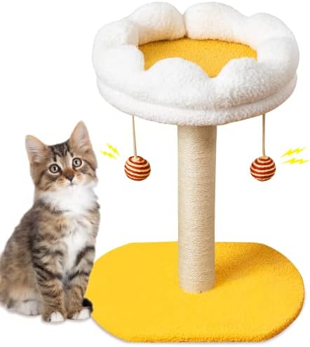 הומטיילר חתול גרוד לחתולים מקורה, 3 ב 1 קטן חתול עץ עם נשלף קטיפה חתול מיטה, טבעי סיסל גרוד עם 2 מתנדנד כדורי עבור חתלתול, קטן
