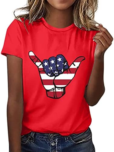 חולצות 4 ביולי נשים דגל אמריקה דגל אמריקה שרוול קצר שרוול o חולצת טריקו צוואר פסים רופפים כושר מפלגה מזדמנים חולצות טי