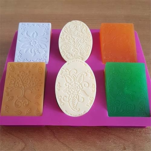 תבניות סבון סיליקון מלבן מלבן סגלגל 6 חלל סיליקון, 6 דפוסים עובש סיליקון לייצור סבון, 3 יחידות