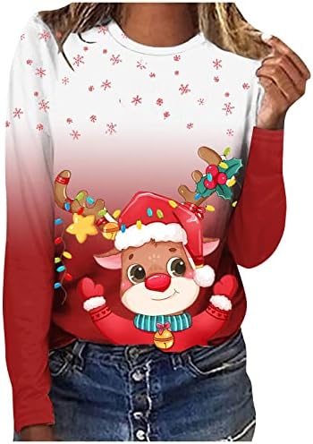 צמרות סתיו לנשים 2022 טרנדי O-צווארון חג מולד שמח חולצות טירוף מודרני פלוס גודל גודל מצחיק