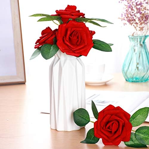 72 יחידות פרחי ורדים מלאכותיים עם גזע 20 עלים דקורטיביים, קצף אמיתי למראה מזויף פרחי פו פרחים ורדים עבור זרי חתונה