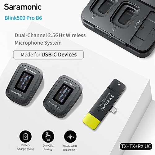 Saramonic USB-C מערכת מיקרופון Lavalier Lavalier Live, Blink500 Pro B6 Microphone כפול-מיקרופון לסמסונג גלקסי Hauwei