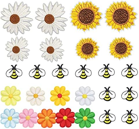 אביזרי דייויד 27 פרחים דבורים מחשב ברזל על טלאים לבגדים טלאים רקומים, אפליקציה לבגדים, שמלה, כובע, ג'ינס, אביזרי DIY