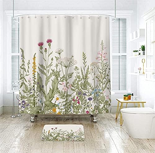Riyidecor וילון מקלחת בוטני של פרחי בר בוטני לעיצוב אמבטיה 72WX72H אינץ