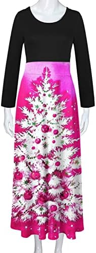 שמלות חג המולד של Sunaei לנשים 2023 שמלות ארוכות מתנדנדות טלאים אימפריה מותניים מותניים עץ חג המולד הדפס שמלת