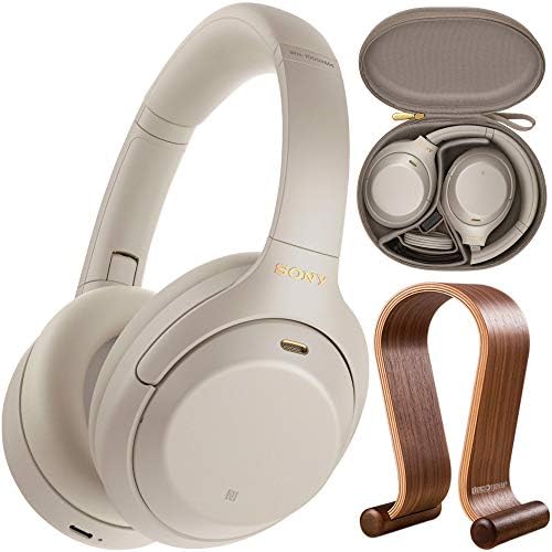Sony WH1000XM4/S PREMIUM PREMION מבטל את הצרור האוזניות האלחוטי עם האוזניים עם עמדת תצוגת אוזניות עץ של ציוד