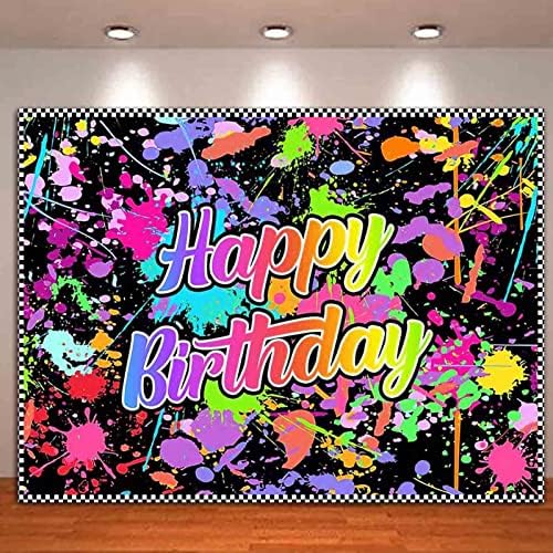 זוהר בחושך צבעוני גרפיטי להתיז צבע יום הולדת שמח נושא תמונה רקע ילדים בנים או ילדה רפש מסיבת יום הולדת צילום תפאורות סטודיו