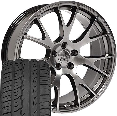 OE Wheels LLC 22 אינץ 'חישוקים מתאימים לקרייזלר אספן דקוטה דורנגו ראם 1500 Hellcat Style DG69 Hyper Black 22x10 Rims Ironman
