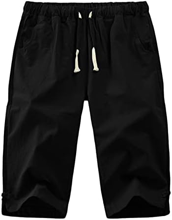 מכנסי פשתן גברים גדולים גבוהים רשת קצרים גברים מגברים אופנה מזדמנת בצבע מוצק פשוט כותנה ומכנסי פשתן חומים