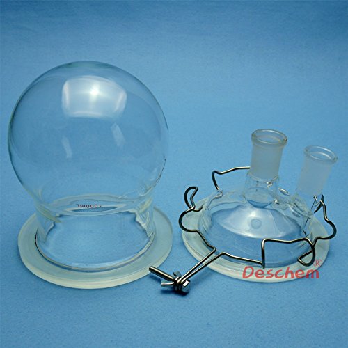 Deschem 1000 מל, 24/40, כור תגובת זכוכית, צוואר תאומים, 1L, בקבוק תגובה, w/מהדק ומכסה