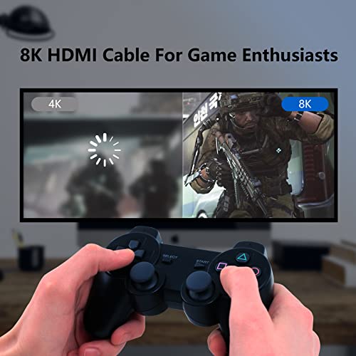 Eareyesail 8K HDMI 2.1 כבל 10 רגל, 48 ג'יגה-ביט לשנייה אולטרה מהירות גבוהה מהירות גבוהה כבלים קלועים תומכים 8K@60Hz/4K@120Hz,