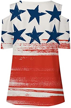 צמרות כתף קרה לנשים 4 ביולי נ 'חולצות צוואר חידוש דגל אמריקאי חולצות טירטס רזה כושר שרוול קצר